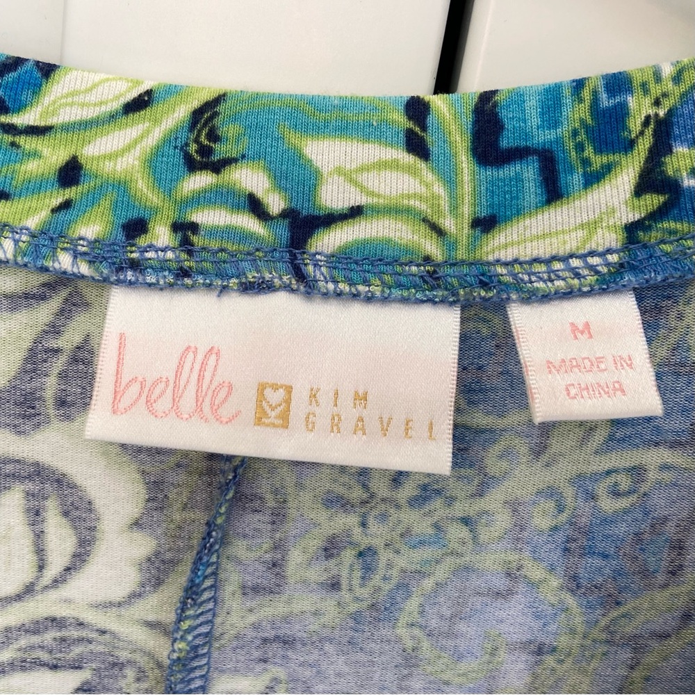 Belle by Kim Gravel Blue Green Patterned V-Neck Blouse - Picture 2 of 8